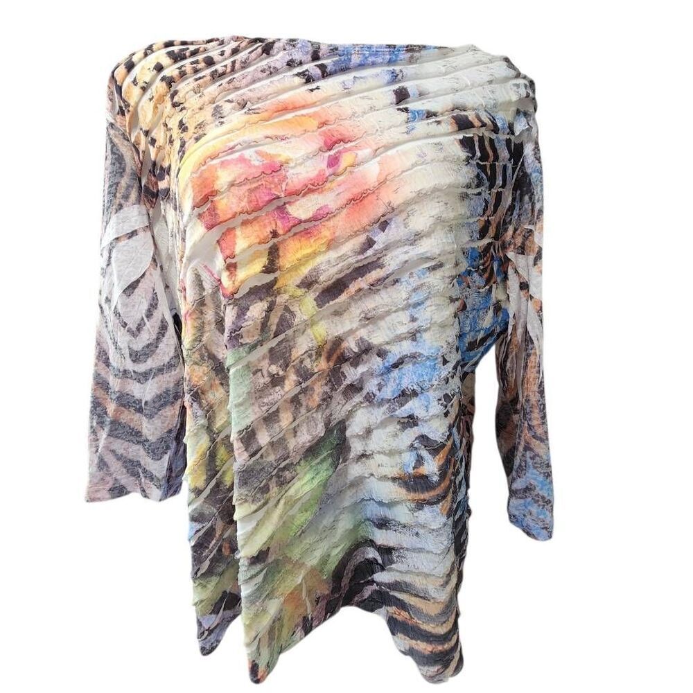 Jess & Jane retro artsy mixed print long sleeve top slash striped size XL